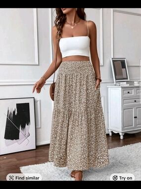 Floral Tiered Maxi Skirt - Cream Brown